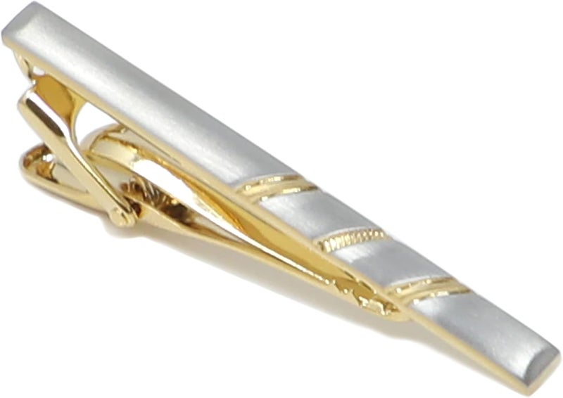 MENDEPOT Classic Silver And Gold Bi-tone Plating Tie Clips With Gift Box Men Fashion Tie bar - Image 1